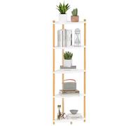 Ruichang Libreria Scaffale Angolare a 5 Livelli, Scaffalatura da Terra Mobile Angoliera Scaffale Espositivo Aperto in Legno Bambù per Soggiorno, Cucina, Casa, Ufficio, Corridoio,Bianco