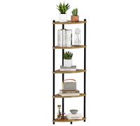 Ruichang Libreria Scaffale Angolare a 5 Livelli, Scaffalatura da Terra Mobile Angoliera Scaffale Espositivo Aperto in Legno Bambù per Soggiorno, Cucina, Casa, Ufficio, Corridoio,Nero