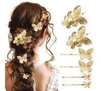 RuiChy Fermagli per capelli a forma di farfalla, color oro, 6 pezzi, squisiti fermagli per capelli in metallo, accessori per capelli per donne e ragazze, per matrimoni, feste di fidanzamento