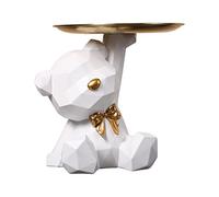 RuiDay Statua Orso Geometrico con Vassoio, Svuota Tasche da Ingresso Design, Svuotatasche, Statua di Orso in Resina Vassoio Decorativo, Vassoio Portaoggetti, Porta Caramelle (Bianco/A)