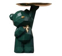 RuiDay Statua Orso Geometrico con Vassoio, Svuota Tasche da Ingresso Design, Svuotatasche, Statua di Orso in Resina Vassoio Decorativo, Vassoio Portaoggetti, Porta Caramelle (Verde Scuro/B)