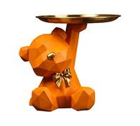 RuiDay Statua Orso Geometrico con Vassoio, Svuota Tasche da Ingresso Design, Svuotatasche, Statua di Orso in Resina Vassoio Decorativo, Vassoio Portaoggetti, Porta Caramelle (Colore Arancione/A)