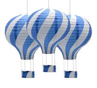 Ruidee 3 Pezzi Lanterna di Carta Mongolfiera 12 inch Lanterna da Appendere Stripe Set per Festa, Party, Casa, Matrimonio (Blue)