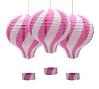 Ruidee 3 Pezzi Lanterna di Carta Mongolfiera 12 inch Lanterna da Appendere Stripe Set per Festa, Party, Casa, Matrimonio (Pink)