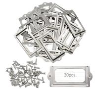 Ruidee 30 cornici per etichette in metallo, vintage, 70 x 33 mm, per mobili, cassetti, etichette, con viti, per ufficio, biblioteca (70 x 33 mm/argento)