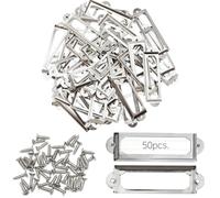 Ruidee 50 Pezzi Porta Etichette in Metallo 60x17mm Telaio Etichette Carte (Portaetichette Targhette con Viti) per Mobili, Cassetti, Armadietti, Libreria, Scheda Nome(IBQK-Silver-60)
