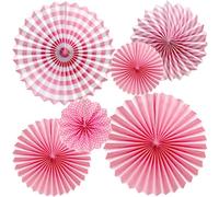 Ruidee 6 Pezzi Ventagli di Carta Set Paper Fans Ventole Piegate Decorative Ventaglio Rotondo per Feste Compleanno Matrimonio Decorazion (TZS/Pink)