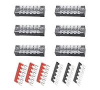 Ruidee 6 Set Morsettiera Distribuzione Elettrici Morsettiera a Striscia 600V 15A Strisce Pin Terminali a Vite a Doppia Fila+ Terminali Preisolati 400V 15A Barriere Ponticelli (TB1506)