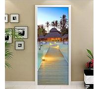 Ruifulex Adesivi per Porte Bella Vista Mare 3D Foto Carta da Parati Impermeabile Creativo Fai da Te Porta Adesivo PVC Vinile Carta da Parati Soggiorno Camera da Letto Porta murale