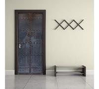 Ruifulex Adesivi per Porte Nuovo Stile Cinese Vecchia Porta di Legno Wall Sticker 3D Porta Poster murale PVC Adesivi autoadesivi Imitazione Decalcomania Home Decor