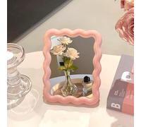 RUIGOMRU Specchio da trucco ondulato per tavolo e scrivania, portatile, pieghevole, carino specchio da viaggio da appendere in piedi, decorazione per la casa (rosa)