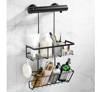 RUIHANDA Mensola doccia a doppio bastone da appendere. 【50% in più di spazio】 Dimensione perfetta 54 cm + design inclinato, 12 ganci, montabile direttamente sul rubinetto, nessuna