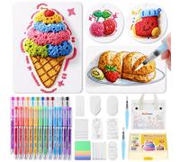 RuiHawk Kit di Pittura a Texture Schiuma 3D Magica da 75 Pezzi - Crea con Puffy Paint e 24 Pennarelli Auto-Flow, 38 Fogli Texture e Perline, Kit Creativo e Regalo per Bambini 5, 6, 7, 8, 9 Anni