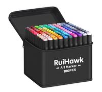 RuiHawk Marcatore 100 Colori, Pennarelli ad Alcool Doppia Punta, Pantoni Pennarelli Professionali con Borsa e Distanziatore, Adatti per Sketch, Colorare, Illustrazioni, Disegnare, Anime