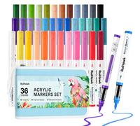 RuiHawk Pennarelli Acrilici 36 Colori, Punta a Pennello 1-6 mm | Marker acrilici a base d’acqua per pietra, vetro, legno, tela, ceramica, tessuto e carta; per anime, manga e fai da te