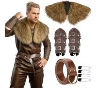 RUIITEN Set di accessori per costume vichingo da uomo, collare in pelliccia sintetica, protezioni per braccia in pelle PU, cintura, costume medievale norreno, cosplay per Halloween, LARP, fiera