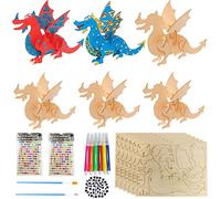 RUIJIE 36 Kit Fai da Te in Legno for Kids Dinosauri Costruire e Dipingere Giocattoli Lavoretti Creativi Dino Artigianale con Disegno a Adesivo Strass Kit di Compleanno di Regalo per Ragazze Ragazzi