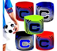 RUIJIE 5 Pezzi Fascia da Capitano Calcio Professionale Fascia da Capitano Calcio Elastico Regolabile Polsino Elastico Regolabile in Velcro Standard C per Bambini Adulti Sport Calcio e Rugby
