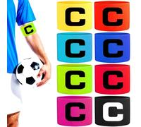 RUIJIE 8 Pezzi Fascia da Capitano Calcio Professionale Fascia da Capitano Calcio Elastico Regolabile Polsino Elastico Regolabile in Velcro Standard C per Bambini Adulti Sport Calcio e Rugby