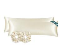 RUIKASI Cuscino per chi dorme sul fianco, 40 x 145 cm, beige, set da 2 federe in raso, con chiusura lampo, come federe in seta, con 2 elastici per capelli, federa 145 x 40 cm, per cuscino per chi