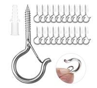 Ruikdly 20 ganci a vite argentati da avvitare con fusibile, ganci da parete, ganci da soffitto, viti per amache, tende da sole, sedie a dondolo, cavo fisso, fioriera a vento