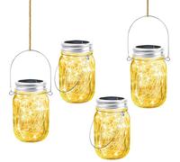 Ruikdly 30 LED Lampada solare Mason Jar, 4 pezzi di lampade solari per esterni, impermeabili, per giardino, terrazza, balcone, decorazione bianco caldo