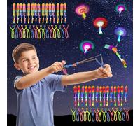 Ruikdly Elicottero Volare Giocattolo, 30 Pezzi Elicottero a Slingshot Razzo, LED Luminosa Flying Giocattoli per Bambini, Lanciatore di elicotteri Regali di Festa per Bambini