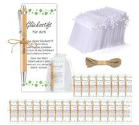 Ruikdly Set di 24 penne portafortuna con penna a sfera regalo portafortuna con biglietti di auguri, sacchetti e spago per insegnanti, colleghi, studenti, regali di addio agli studenti