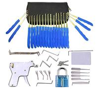 RUIKUN - Set di 33 pezzi con serratura e borsa boutique in PU con 1 serratura trasparente per addestramento e kit di strumenti per la scelta della carta di credito (blu)