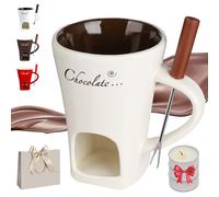 Ruileyou Chocolate Fondue Mug, Chocolate Melting Cup, Fondue Mug with Fork and Candle, Warmer Mugs for Candy Snack Caramel Party, Ideal Gifts (A (1 * gift bag + 3 * candles))