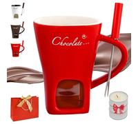 Ruileyou Chocolate Fondue Mug, Chocolate Melting Cup, Fondue Mug with Fork and Candle, Warmer Mugs for Candy Snack Caramel Party, Ideal Gifts (C (1 * gift bag + 3 * candles))