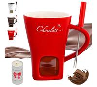 Ruileyou Chocolate Fondue Mug, Chocolate Melting Cup, Fondue Mug with Fork and Candle, Warmer Mugs for Candy Snack Caramel Party, Ideal Gifts (C (5 * candles))