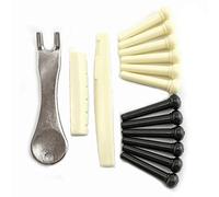 RuiLing 1 set di accessori per chitarra (6 piroli per ponte in plastica nera per chitarra acustica + 6 piroli in plastica bianca per chitarra acustica + 1 dado per ponte + 1 ponticello + 1 estrattore