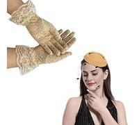 Ruilonghai Fascinator Cappello Guanti Set, Cappelli Tea per Donne con Guanti, Guanto Vintage in Pizzo Cappello per Tea Fascinators Velo di Fiori Cappello da Festa di Nozze Cappello da tè