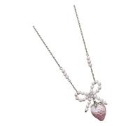 RUINBNC Collana con perle e fiocco di fragola, regalo per donne e ragazze, elegante gioiello per il collo