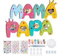 RUINUVYS Fa da te cornice in legno per mamma e papa, cornice personalizzate, set in 18 parti con colori, penne, adesivi, 2 cornici in legno per regali creativi, festa della madre e del padre