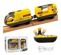 Ruioomeep Giocattolo elettrico per binari in legno, treno a batteria, treno telecomandato con effetti sonori e luminosi, treno locomotiva, treno giocattolo elettrico per bambini dai 3 anni in su