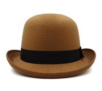 RUIPOCX Cappello da Uomo a Forma di Bombetta Classica in Finta Lana Nera da Uomo e da Donna, Cappello da Jazz con Parte Superiore concava, Taglia US 7 3/8 UK L (Color : Khaki, Size : 58-59CM)