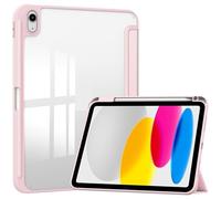 RUIPOCX Custodia Compatibile con iPad A16 10.9'' 2025 con portapenne, Retro Trasparente Pieghevole in Tre Parti, Smart Cover con Funzione di Sospensione Automatica(Pink)