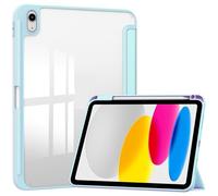 RUIPOCX Custodia Compatibile con iPad A16 10.9'' 2025 con portapenne, Retro Trasparente Pieghevole in Tre Parti, Smart Cover con Funzione di Sospensione Automatica(Light Blue)