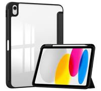 RUIPOCX Custodia Compatibile con iPad A16 10.9'' 2025 con portapenne, Retro Trasparente Pieghevole in Tre Parti, Smart Cover con Funzione di Sospensione Automatica(Black)