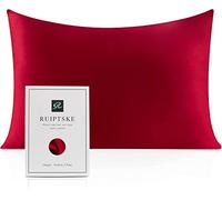 RUIPTSKE Natural Silk Federa, ipoallergenico, 22momme, 100% Seta, 600 Filati, con a Scomparsa Cerniera (Red, 50x90cm)