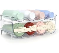 RUIQINGSANY Portabottiglie impilabile per frigorifero, armadio, dispensa, portabottiglie per armadi da cucina, piano di lavoro, frigorifero, confezione da 2, ogni scaffale contiene 4 contenitori