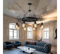 RuiRfh Lampadario Sala da pranzo retrò E27 Lampada a sospensione grande ruota di carro 8 luci ferro da fattoria Luci rotonde antiche metallo rustiche Camera da letto Soggiorno Foyer Corridoio Finiture