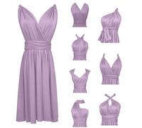 RUIRUILICO Abito Cerimonia Donna con Schiena Scoperta Multiway Vestito Elegante a Portafoglio Scollo a V Mini Abito da Cocktail Festa Senza Maniche