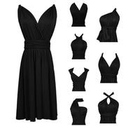 RUIRUILICO Abito Cerimonia Donna con Schiena Scoperta Multiway Vestito Elegante a Portafoglio Scollo a V Mini Abito da Cocktail Festa Senza Maniche