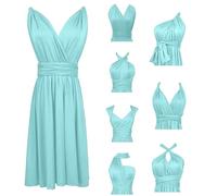 RUIRUILICO Abito Cerimonia Donna con Schiena Scoperta Multiway Vestito Elegante a Portafoglio Scollo a V Mini Abito da Cocktail Festa Senza Maniche