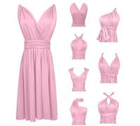 RUIRUILICO Abito Cerimonia Donna con Schiena Scoperta Multiway Vestito Elegante a Portafoglio Scollo a V Mini Abito da Cocktail Festa Senza Maniche