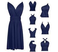 RUIRUILICO Abito Cerimonia Donna con Schiena Scoperta Multiway Vestito Elegante a Portafoglio Scollo a V Mini Abito da Cocktail Festa Senza Maniche