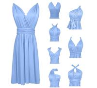 RUIRUILICO Abito Cerimonia Donna con Schiena Scoperta Multiway Vestito Elegante a Portafoglio Scollo a V Mini Abito da Cocktail Festa Senza Maniche